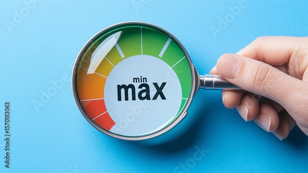 Obraz Performance Level Assessment Illustrated by a Magnifier Revealing a Colour Scale Gauge.
