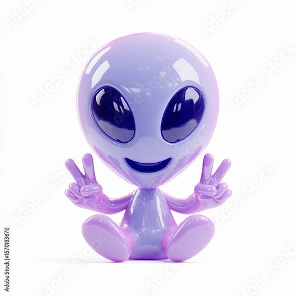 Fototapeta 3d cartoon character purple color little friendly and smiling alien is on a white background