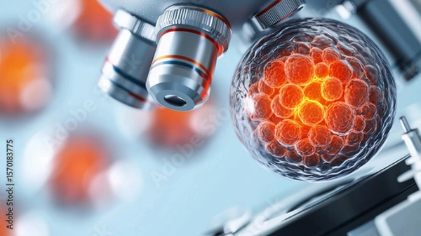 Obraz Stem Cell Research Scene Under Laboratory Microscope.
