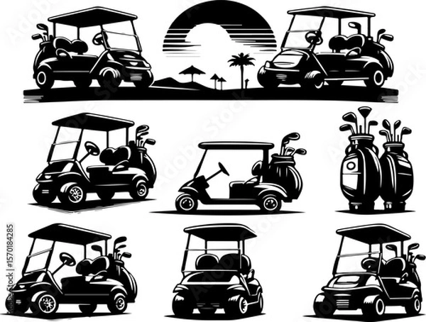 Fototapeta vector sketch silhouette illustration of golf cart vehicle to drive on the course