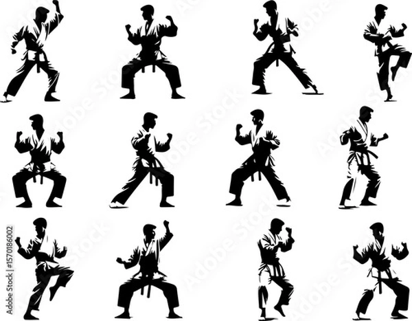 Fototapeta Vector sketch illustration collection of designs of warriors who have karate martial arts with uniforms