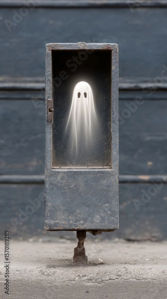 Fototapeta Eerie ghostly apparition emerging from fuse box in mysterious scene