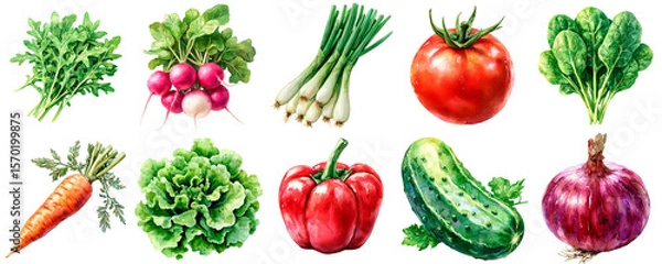 Obraz Watercolor vegetables set with transparent background  