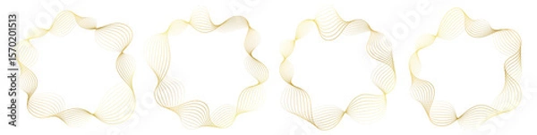 Fototapeta Abstract wavy frames set, golden flowing borders isolated on white. Vector illustration.