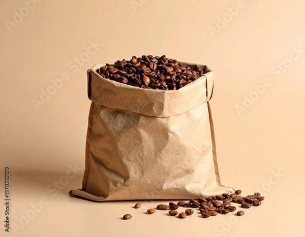 Fototapeta Coffee Beans Overflowing from Paper Bag