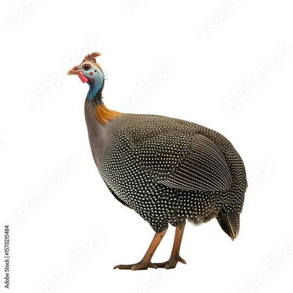 Obraz Helmeted Guineafowl Isolated on White Background