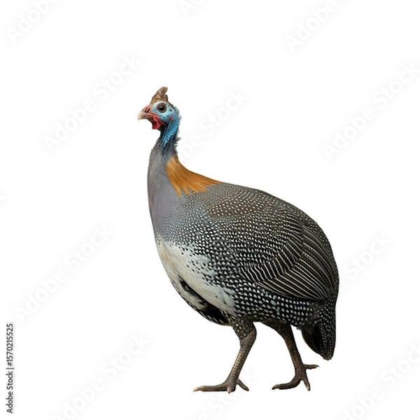 Obraz Beautiful Helmeted Guineafowl Isolated on White