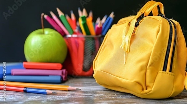 Fototapeta Bright Back to School Supplies Flat Lay Composition with Notes and Stationery Items