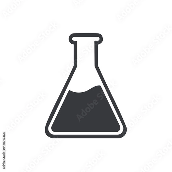 Fototapeta Erlenmeyer flask with dark liquid against a black background for chemistry or lab equipment concepts.