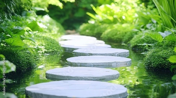 Fototapeta Serene pathway through a tranquil garden.