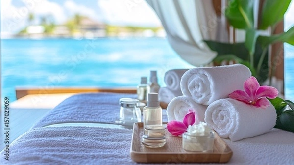 Fototapeta Luxurious Spa Experience on Yacht: Serene Relaxation with Ocean Views
