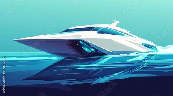 Fototapeta Sleek Minimalist Futuristic Yacht Design Floating in Style