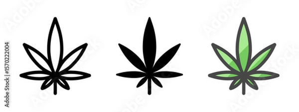 Fototapeta Multipurpose medical cannabis leaf vector icon in outline, glyph, filled outline style. Three icon style variants in one pack.