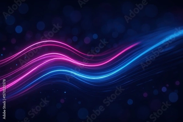 Fototapeta Futuristic Data Stream: Pink Blue Neon Wave Lines with High-Speed Digital Transfer Visualization