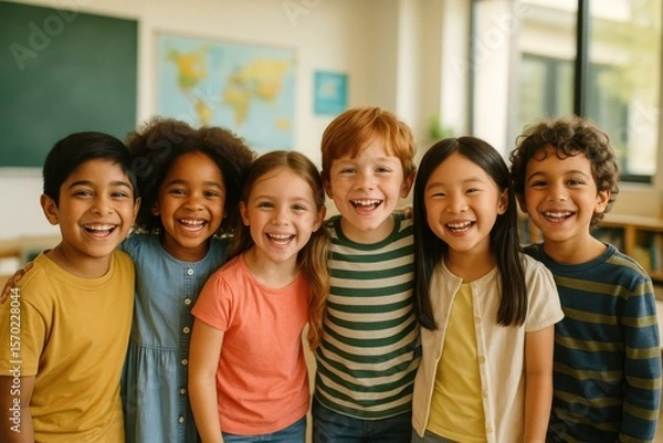 Obraz Multicultural elementary school classroom with diverse students creating inclusive educational environment