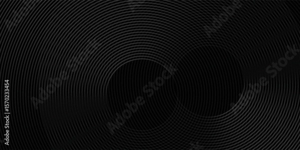 Fototapeta Abstract black glowing geometric lines modern shiny gray circle lines pattern, Modern black gray gradient rings. Suitable for banner, cover, poster, website, presentation, brochure,modern