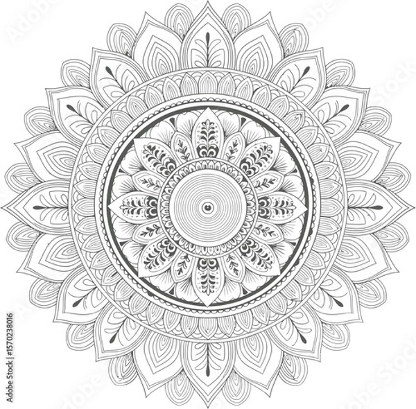 Fototapeta Rounded Mandala Coloring Page - Vector Illustration for Relaxation
