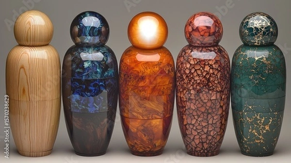 Fototapeta Five Unique Stacked Vessels: A Masterpiece of Craftsmanship