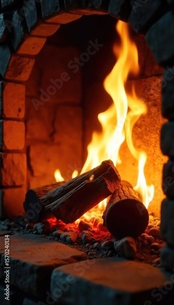 Fototapeta Mesmerizing Fireplace Flames Warm, Flickering Light and Shadows Dancing on Stone