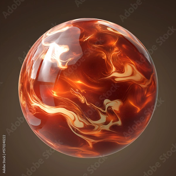 Fototapeta Glassy Red and Orange Swirl Sphere: Glossy Marble Texture in Fluid Abstract 3D Design
