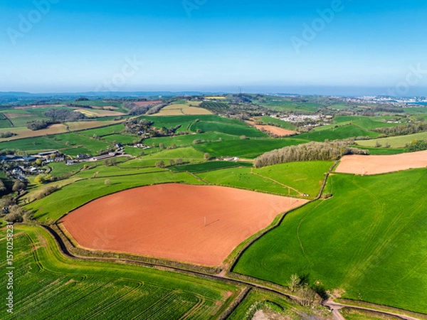 Fototapeta Farms and Fields over Paignton from a drone, Devon, England
