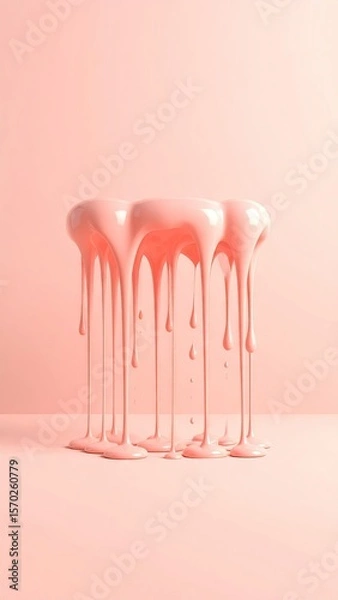 Obraz Pink Paint Dripping Downward on a Soft Tan Field of an Abstract Studio Shot