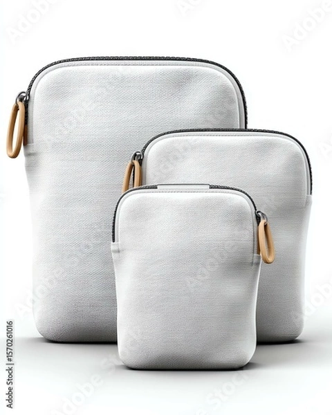 Fototapeta Sleek Canvas Case Trio: A minimalist composition, presenting three pristine white canvas cases. Each showcases a harmonious blend of textures and design
