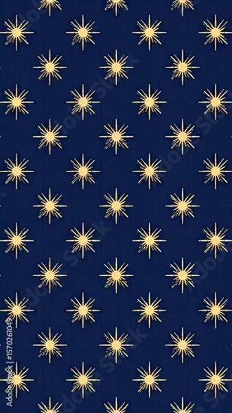Obraz Repeating Starburst Pattern in Gold on a Navy Background creating seamless texture with geometric shapes