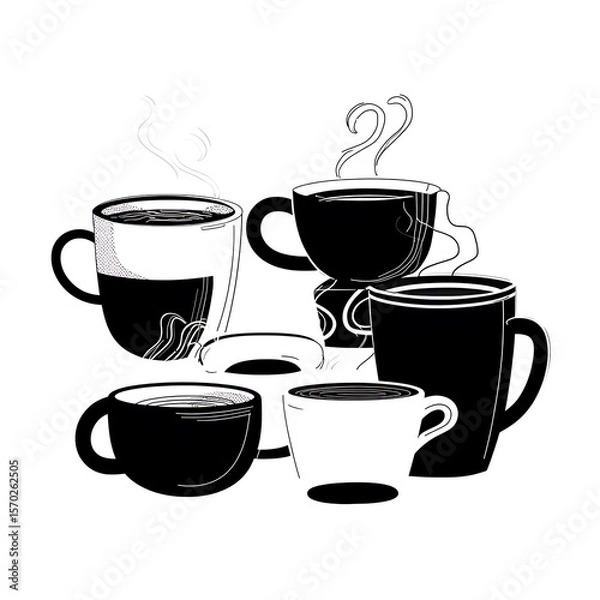 Fototapeta Group of coffee cups with steam rising.