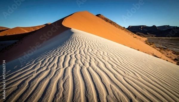 Obraz Scenic View Of Sand Dune With Textured Surface Under Blue Sky Lighting