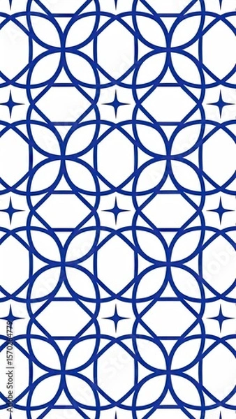 Obraz Seamless Tile Pattern Featuring Interlocking Circles In Slate Blue Color on White Background