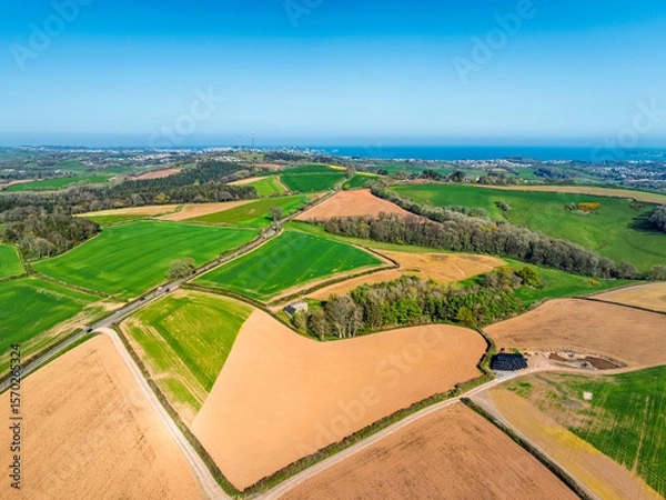 Fototapeta Farms and Fields over Torquay from a drone, Devon, England