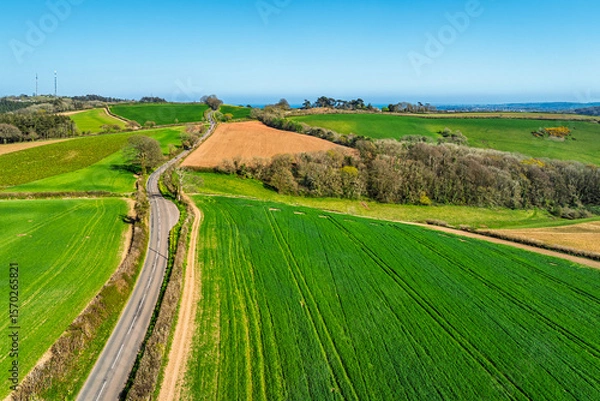 Fototapeta Farms and Fields over Torquay from a drone, Devon, England