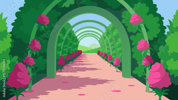 Obraz Romantic Rose Archway Garden Path A Serene Landscape Illustration