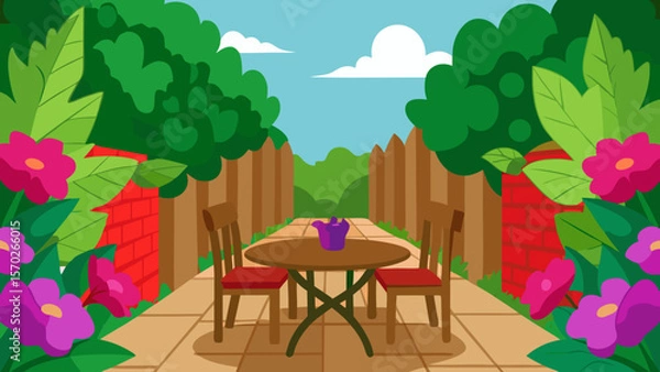 Obraz Serene Backyard Patio A Peaceful Garden Oasis with Table and Chairs