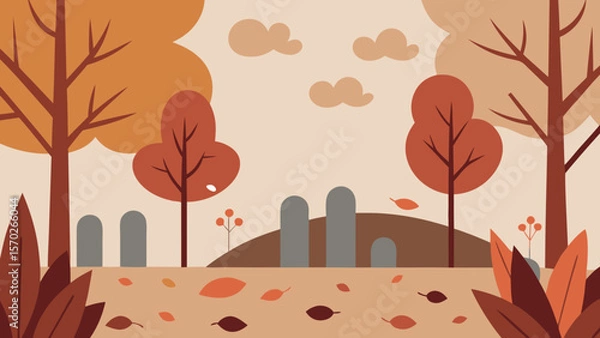 Obraz Autumnal Park Landscape Minimalist Fall Scene Illustration