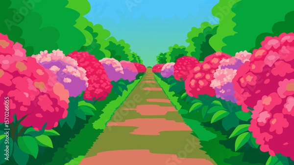 Obraz Serene Garden Path A Journey Through Blooming Hydrangeas