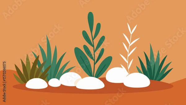 Obraz Minimalist Botanical Illustration Desert Plants and Stones