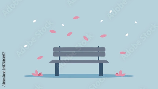 Obraz Serene Park Bench Scene Tranquil Spring Day with Falling Petals