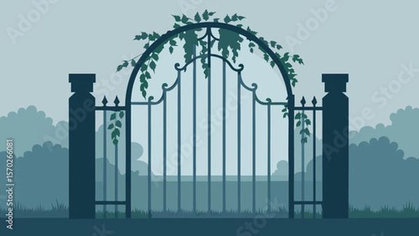 Obraz Elegant Iron Garden Gate with Vines A Serene Entrance to Tranquility