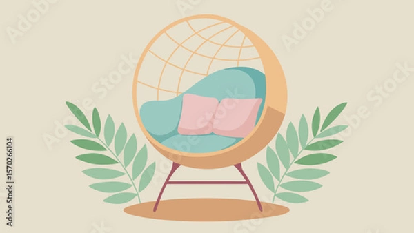 Obraz Relaxing in Style Cozy Wicker Egg Chair Design Illustration