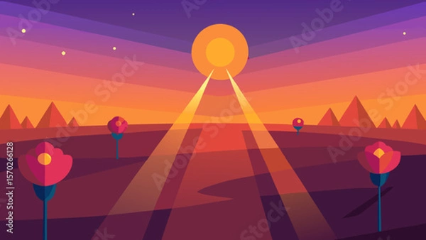 Obraz Sunset Desert Landscape Vibrant Hues and Mysterious Pyramids