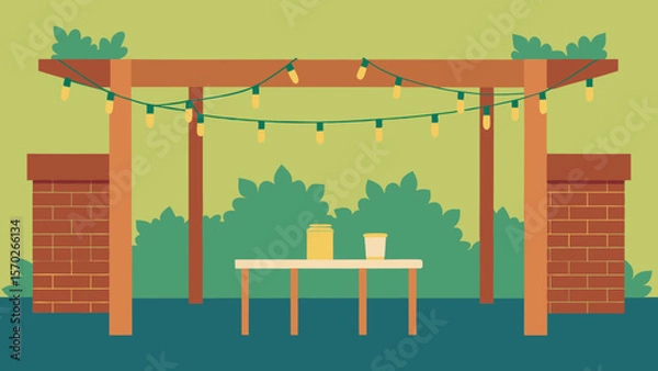 Obraz Enchanting Outdoor Patio Design with String Lights and Pergola