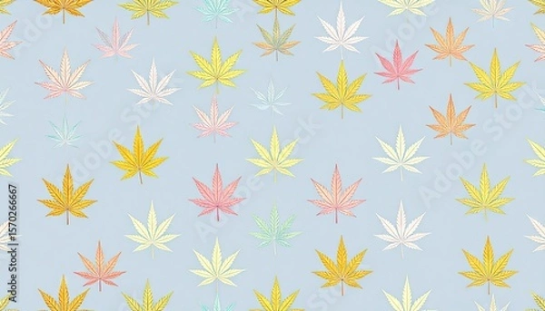 Obraz Simplified Japanese Asanoha Hemp Leaf Repeat Pattern on Soft Gray Background with Colorful Leaves
