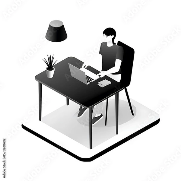 Fototapeta Person working on a laptop at a desk.