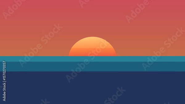 Fototapeta Serene Sunset over Calm Ocean Minimalist Ocean Sunset Illustration