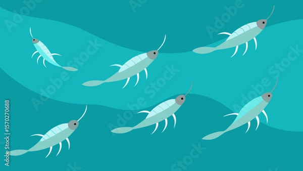 Fototapeta A seamless vector pattern of various sea animals and flying birds, including sharks and dolphins, in black silhouette designs