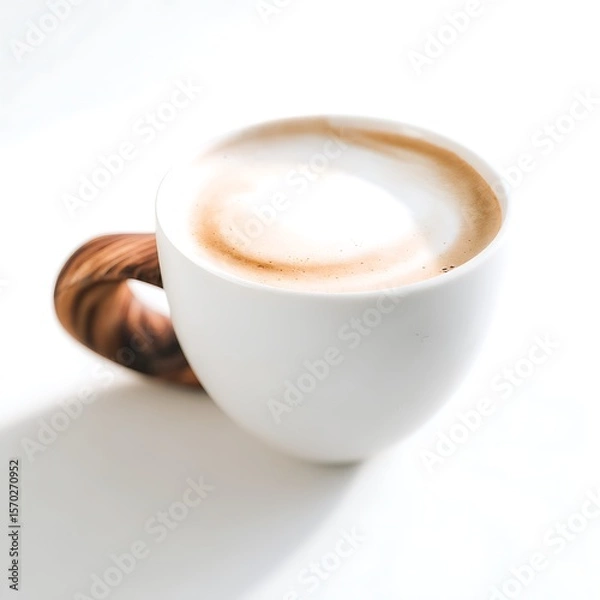 Fototapeta A ceramic coffee cup with a latte art design.