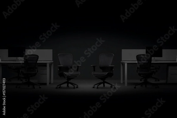 Fototapeta Empty office cubicles in low light.