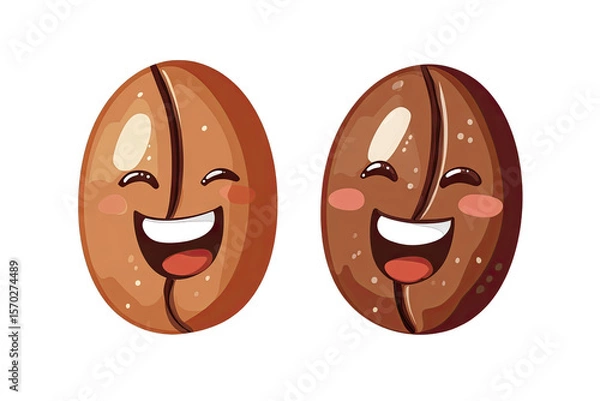 Obraz Two Happy Cartoon Coffee Beans With Big Smiles One Light Brown And One Darker Brown On A Transparent Background